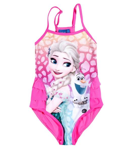 Disney Frozen die Eiskönigin Badeanzug Elsa und Olaf neon Pink mit Volant
